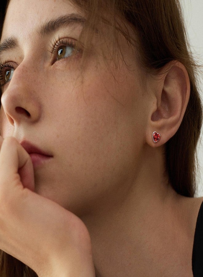 Silvora Graduation Gift for Women, Sterling Silver Stud Earrings, Birthstone Heart Stud Earrings - Image 2